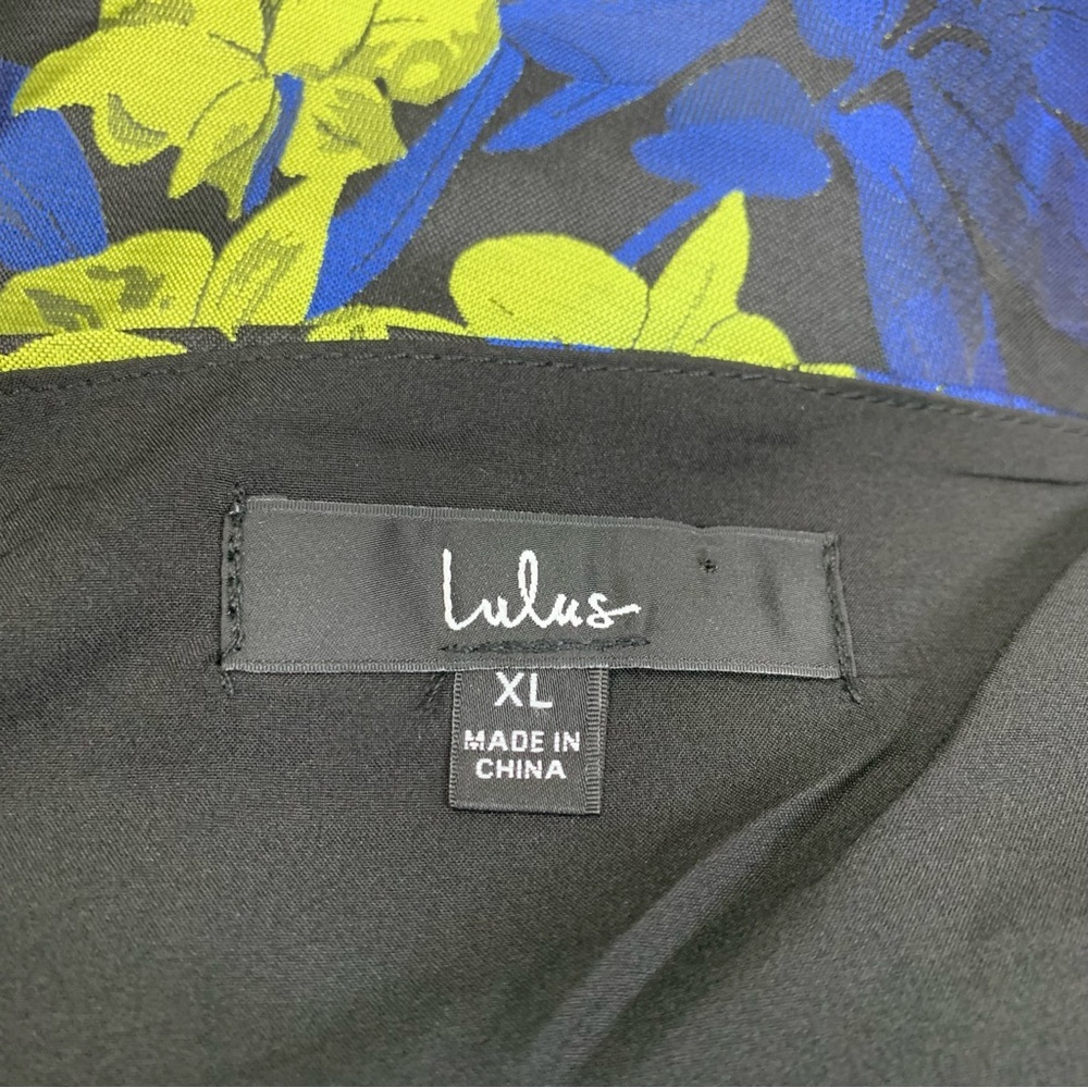 LuLu's Dress Absolutely Exquisite Large Black Blue Floral Jacquard Club Party - Picture 10 of 12